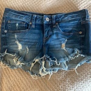 Express denim frayed hem shorts